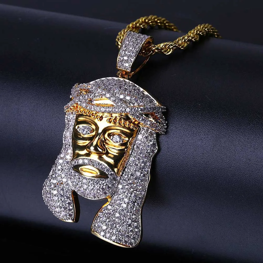 Top Quality Acciaio inossidabile 316L Gioielli Hip Hop Micro-inserti Cubic Zirconia Collana pendente Gesù uomo Rapper Rock Accessor250h