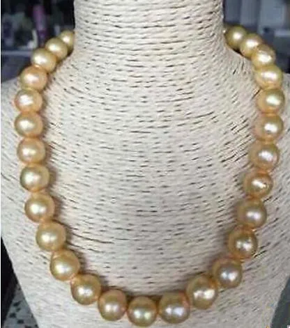 Hermoso collar de perlas de oro de mares sur de 10-11 mm de 10-11 mm 18 pulgadas 925 broche de plata
