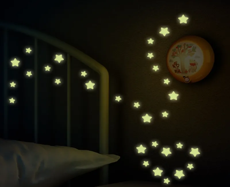 / partij 3.3cm en 2cm Lichtgevende Star Wall Window Stickers PVC Fluorescerend Paster Gloeiend in het donker voor babykamer