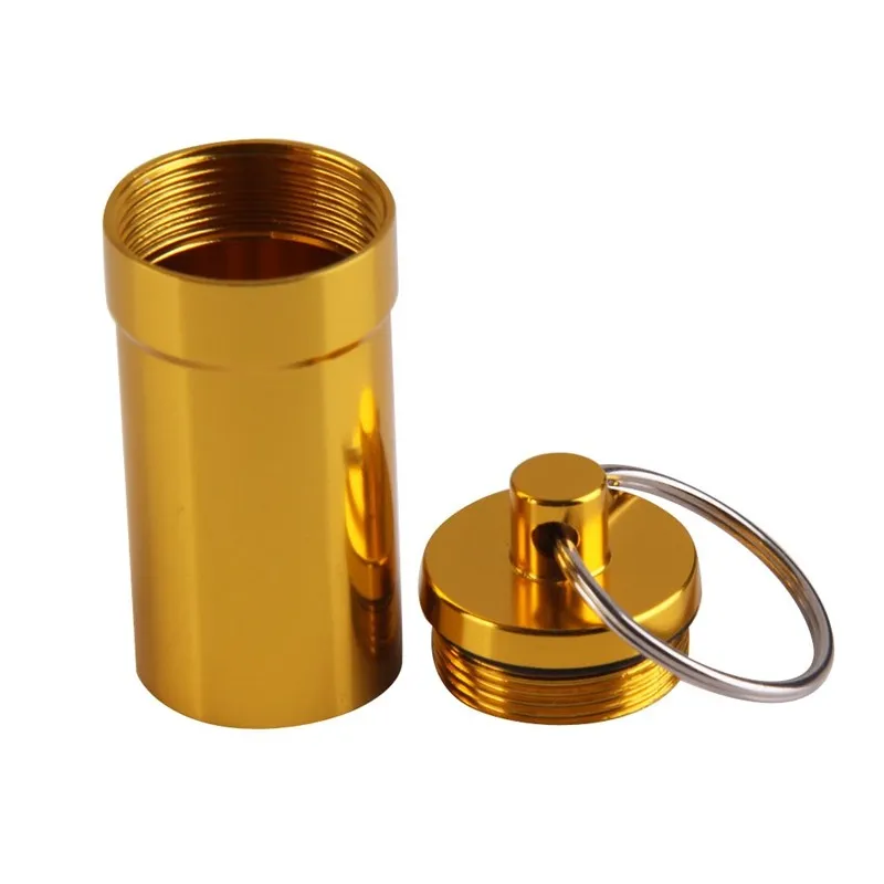 Vattentät aluminiumpiller Box Medicine Container Case Capsule Holder Första hjälpen Gallipot med nyckelringskedjor