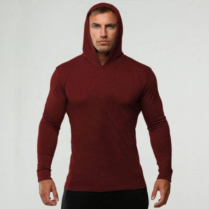 Felpe con cappuccio fitness da uomo GYM tinta unita con cappuccio atletiche casual felpe sportive top maniche lunghe257J