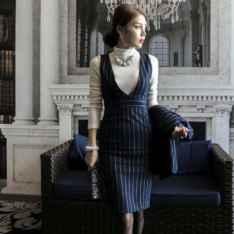 Work Striped Office Lady Dress Suits 2 Two Piece Sets 2024 Elegant Women Blazer Jacket Fashion Sheath Dresses Femme From Beenlo 44.03 DHgate.Com
