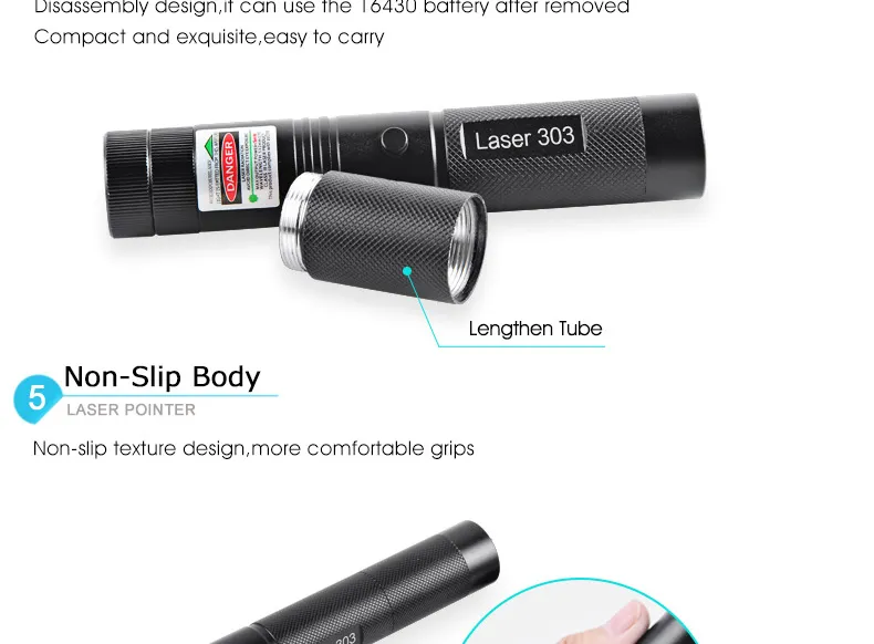 Nya laserpekare 303 Green Laser Pointer Pen 532nm Justerbart Fokusbatteri och batteriladdare EU US VC081 05W SYSR5104975