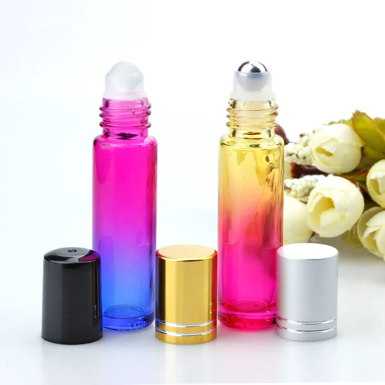 10 ml Glas etherische olieloller flessen gradiënt kleur flessen met roestvrijstalen ballen rollen op fles perfect voor essentiële olie parfum