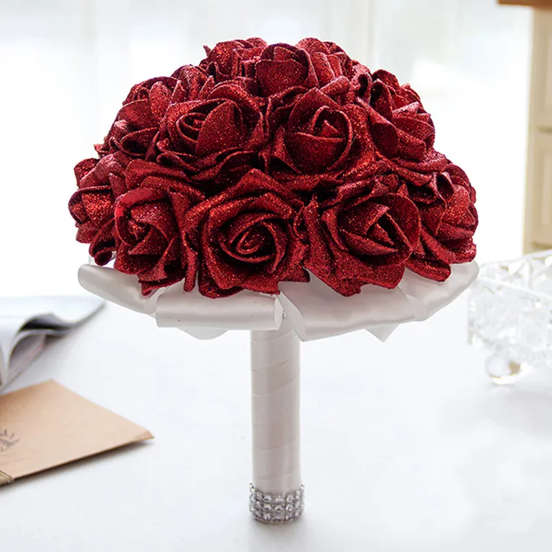 Handmade Gold Gold Bridal Bouquet With Sequins And Red Roses Perfect  Wedding Supplies For The Bride, Includes Brooch CPA1586212r From Nanna11,  $31.06