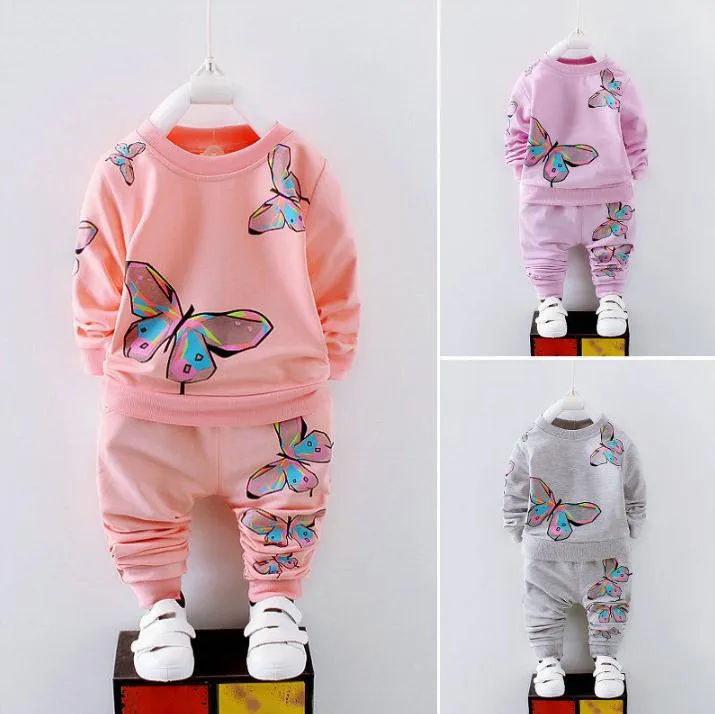 2pcs Toddler Baby Girls Clothes Infant Kids Shirt Tops+Pants Butterfly Tracksuit Kids Girls Clothing Set
