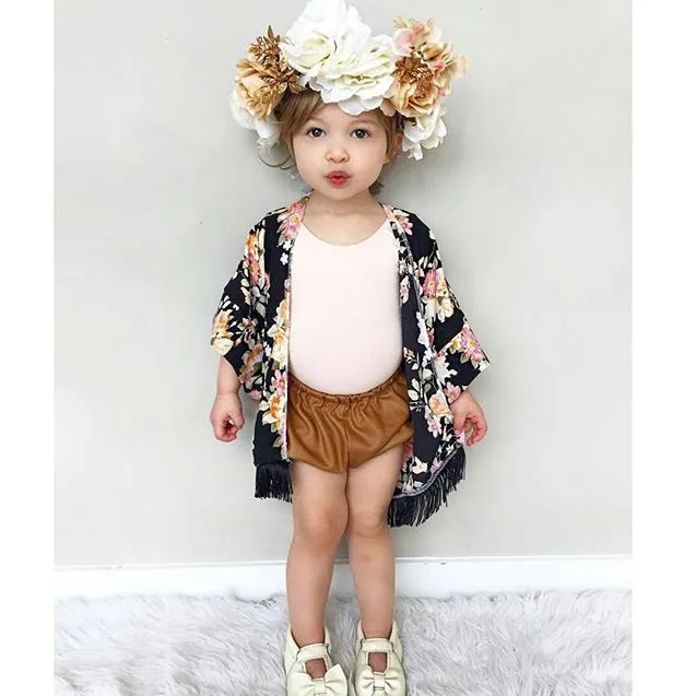 Mode baby flicka kläder blomma tofs shawl cardigan toppar baby barn kläder vår sommar höst outwear coat toddler tjejer kläder