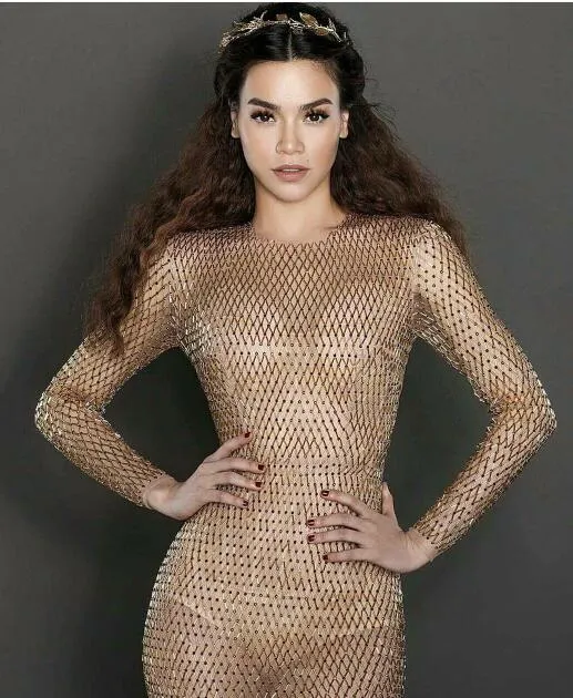 Vestido de noite Yousef Aljasmi Kim Kardashian Manga longa Sheer Sereia Especial Almoda Gianninaazar Zuhlair Murad Ziadnakad