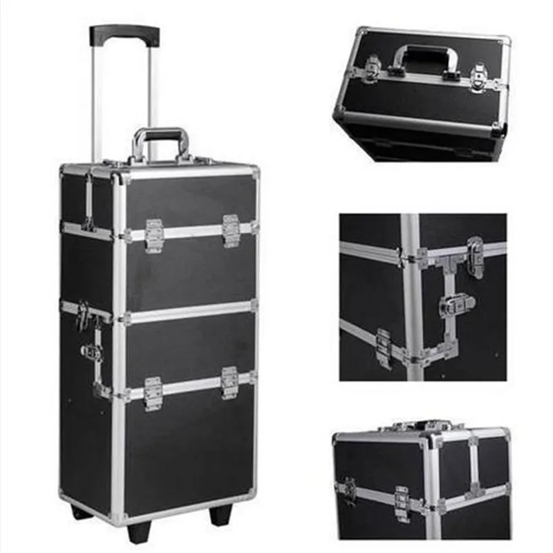 verkoop!!! 3-in-1 Draw-Bar Box Design Draagbare Diamond Style Makeup Case Black Opbergdozen Bins Home Storage Organisatie