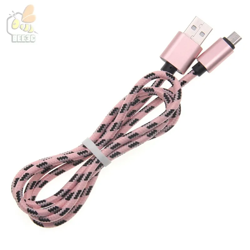 Ultra Slitstark Nylon Flätad Wire Metal Data Sync Laddningsdata Micro USB Moble Cable för Samsung Huawei 1m 3FT 2M 6FT 3M 10FT 