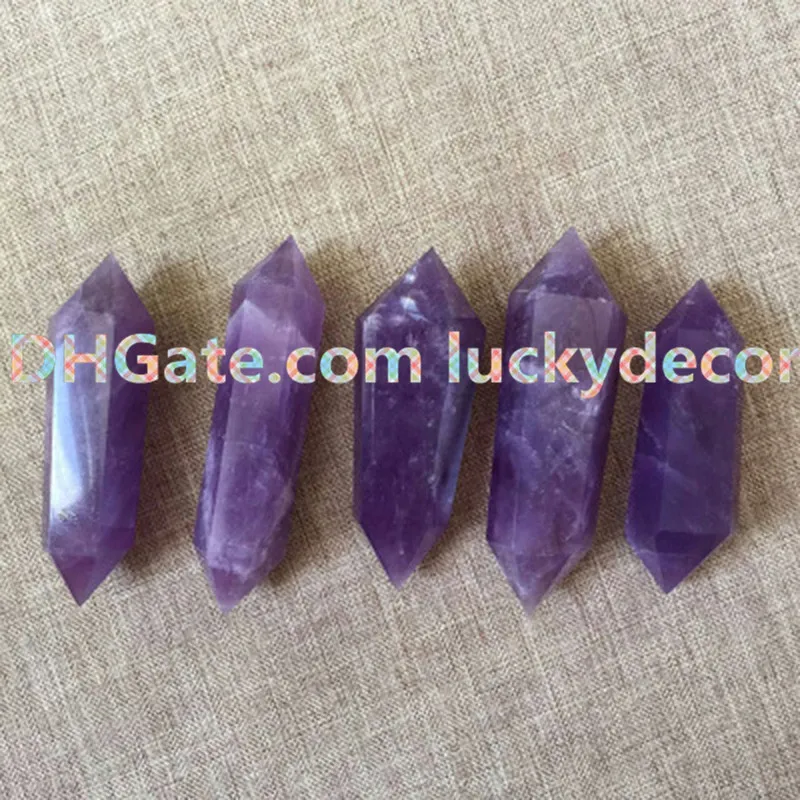 Magic Amethyst Gemstone Crystal Double Terminated Sticks Reiki Tool Chakra Healing Polished Purple Quartz Therapy Wand Feng Shui P9153019