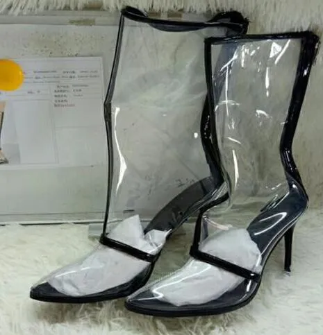 2018 PVC لامعة الجلود الأشرطة المرقعة أحذية الكاحل رقيقة عالية الكعب شفاف أشار تو أحذية مثير النساء bottines قصيرة