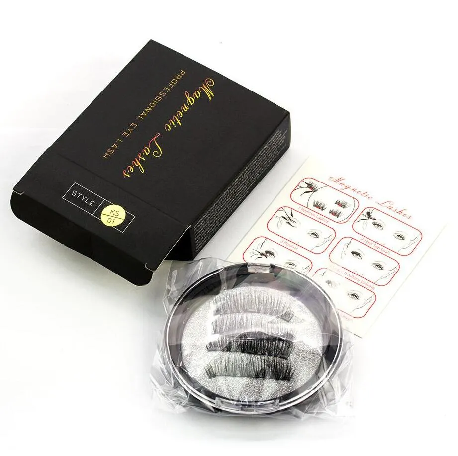 3 Manyetik Kirpik 3D El Yapımı Yanlış Eyelashes Vizon Kullanımlık Mıknatıslar Üçlü Doğal Yumuşak Saç Mıknatıs Göz Lashes 4 adet / takım