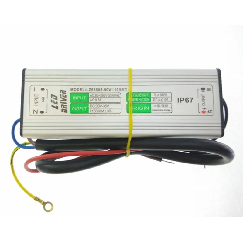 10pcs LEDトランスドライバーの精度50W 1500MA DC 30V-36V AC 90-256V IP67防水電源2951