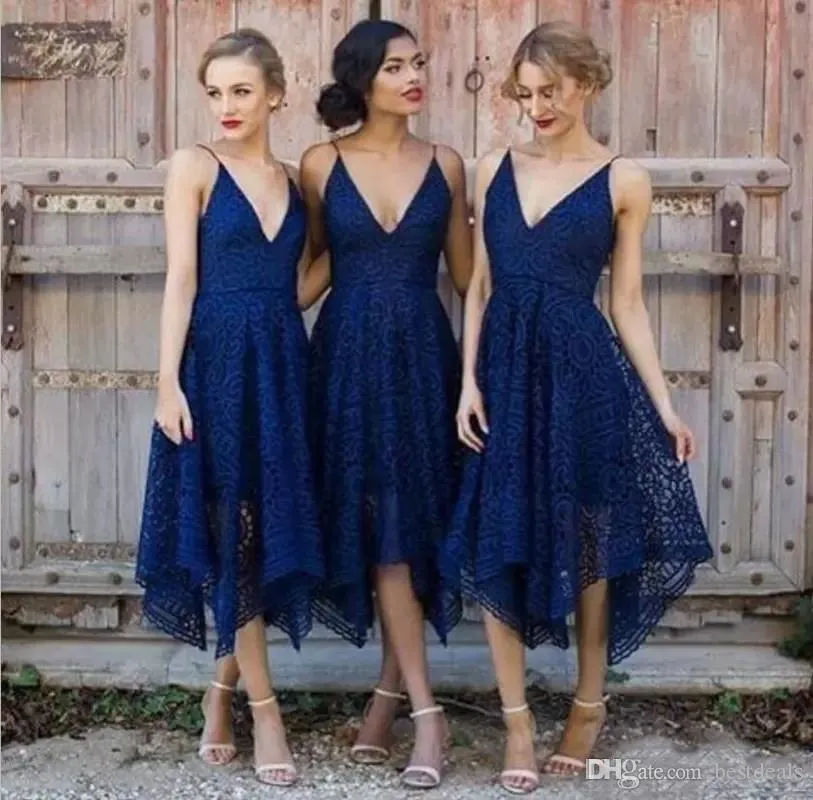 Navy Blue Lace V Neck Navy Bridesmaid Dresses Short With Sexy Straps African Nigerian Style From Hellobuyerh 80.41 DHgate.Com