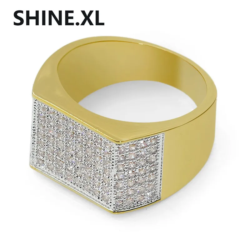 Хип-хоп рок микро проложить CZ камень обледенелый Bling квадратное кольцо медь золотые кольца для мужчин ювелирные изделия лучшие идеи подарков
