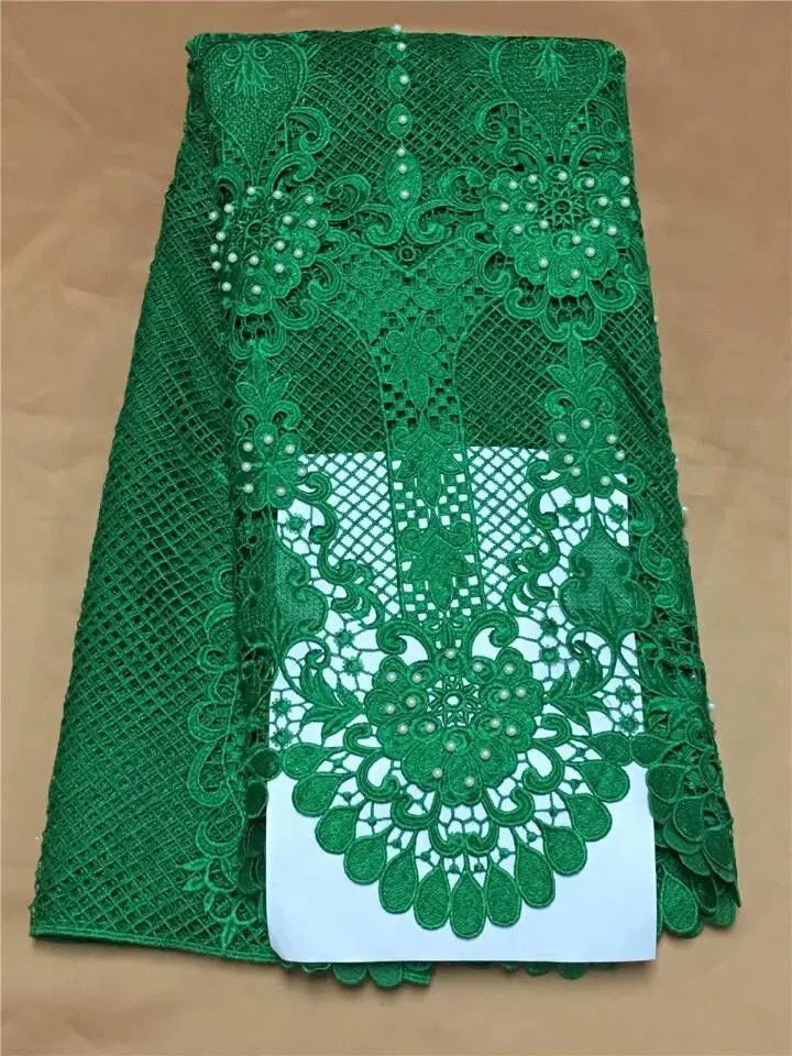 5 yards / pc 아름다운 녹색 꽃 디자인 프랑스어 수용성 패브릭 자수 아프리카 Guipure 레이스 드레스 QW30-4