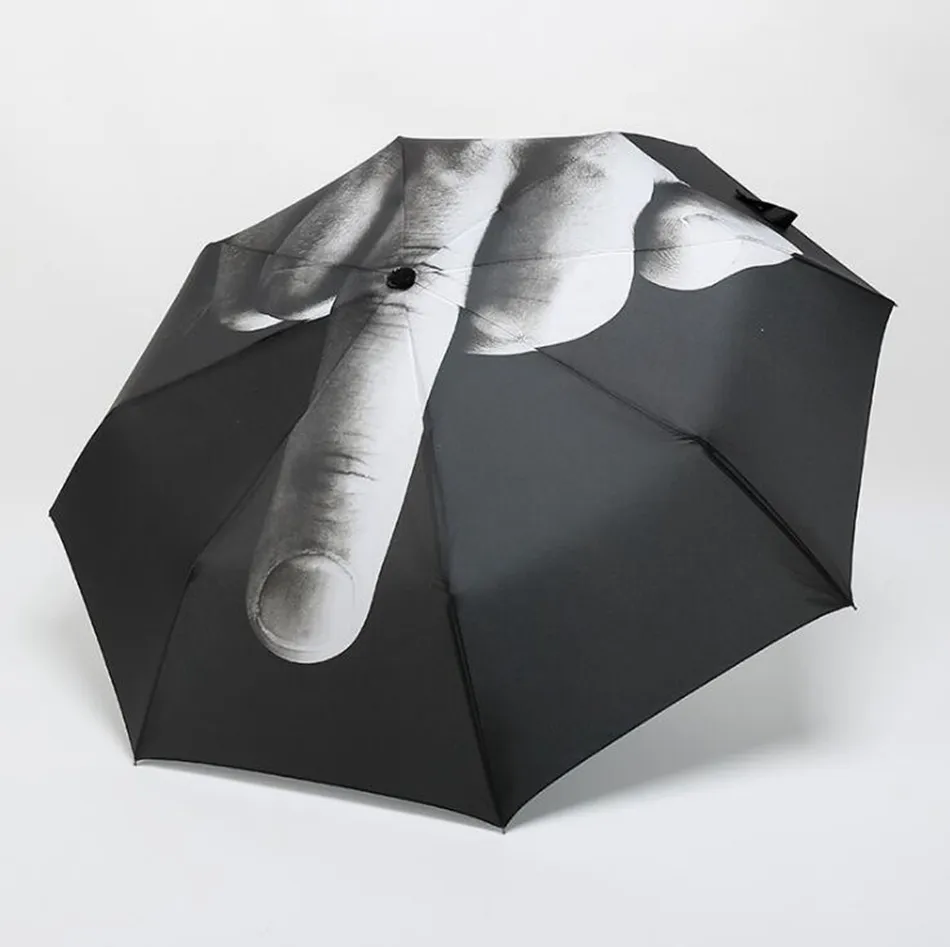 Middle Finger Umbrella Rain Windproof Up Yours Umbrella Creative Folding Parasol Fashion Impact Black Umbrella OOA4505