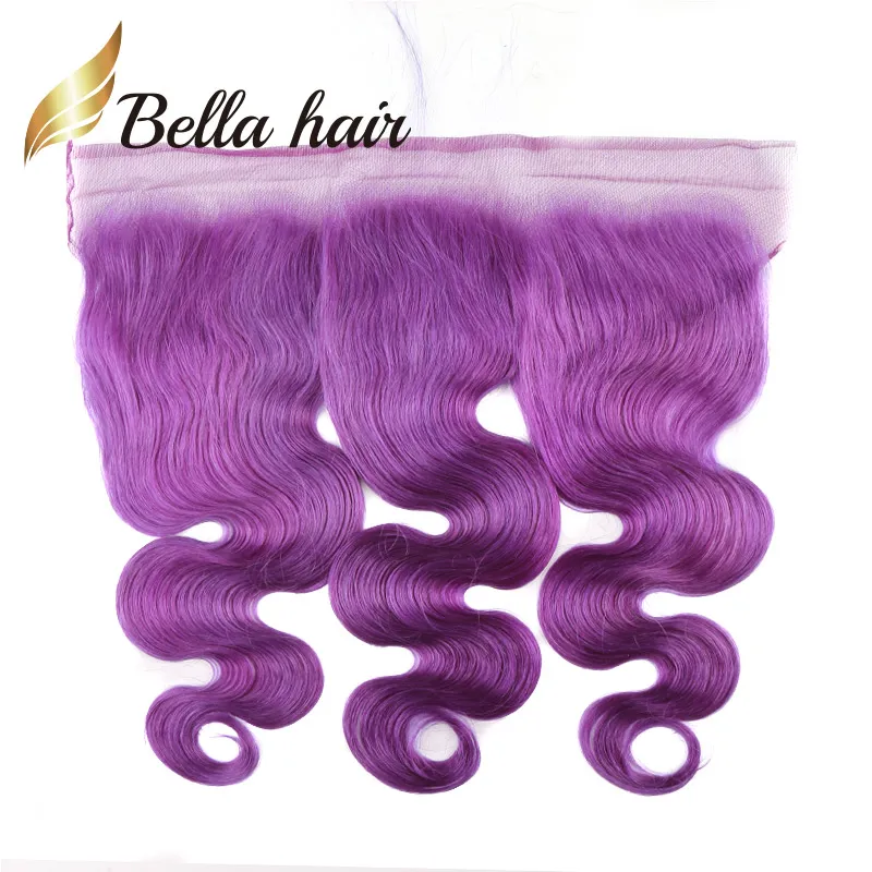 Venda 11a Lace colorida Fechamento frontal Humano Cabelo 13x4 Ear a orelha rosa azul roxo Cores loiro cinza fechos de onda corporal reta Bellahair