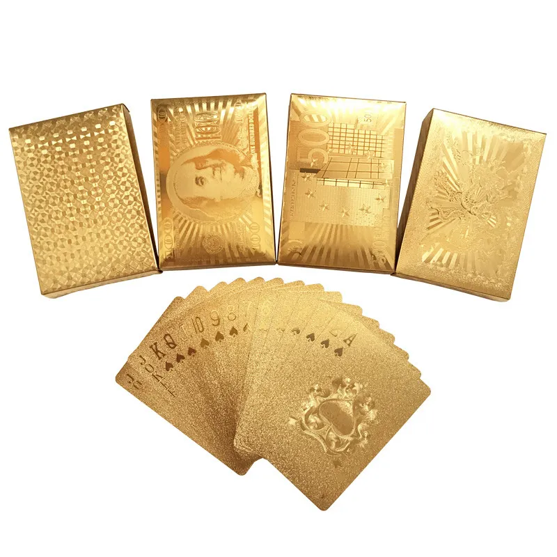 New 24ct Blattgold überzogen Texas Hold'em Plastik Spielkarten Wasserdichtes Frosting Poker Karten Brettspiele 58 * 88mm qenueson