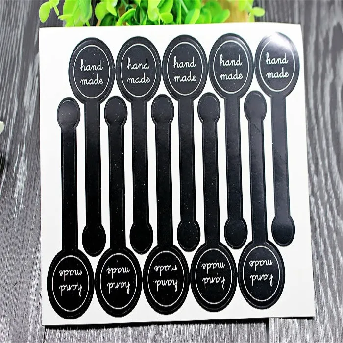 10 Adet / Set Sızdırmazlık Sticker Şeker Çerez Kutusu Çanta Çikolata Kağıt Hediye Paketi Doğum Günü Düğün Parti Favor DIY Siyah El Yapımı Uzun