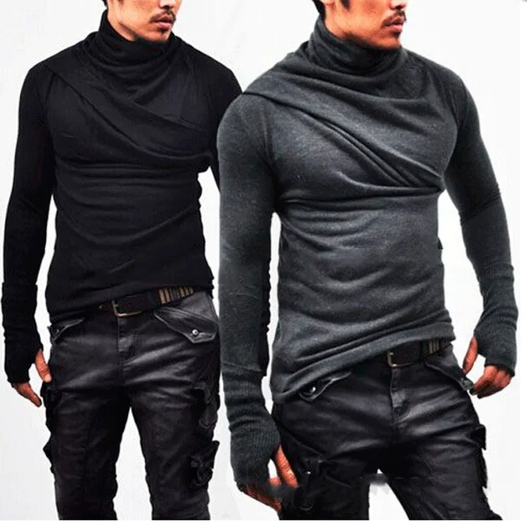 Mode coréenne décontracté tas col manches longues chemise hommes gants conception coupe ajustée t-shirt longue section pull personnalisé pour hommes M-3XL