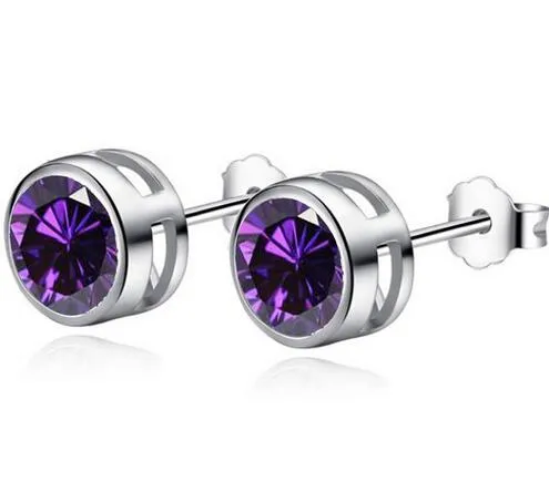 Kryształy z Swarovskiego cyrkonia okrągłe purpurowe kolczyki Stud Rhinestone Bijoux dla kobiet biżuteria mody Brincos 20183054