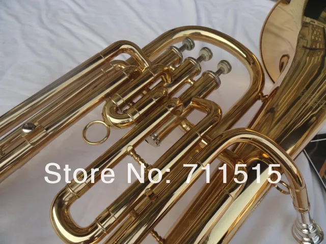 Fransk Horn 3 Rett Key BB Horn Brass Tube Gold Lacquer Music Instrument Baritone Horn med munstycke och nylonfall