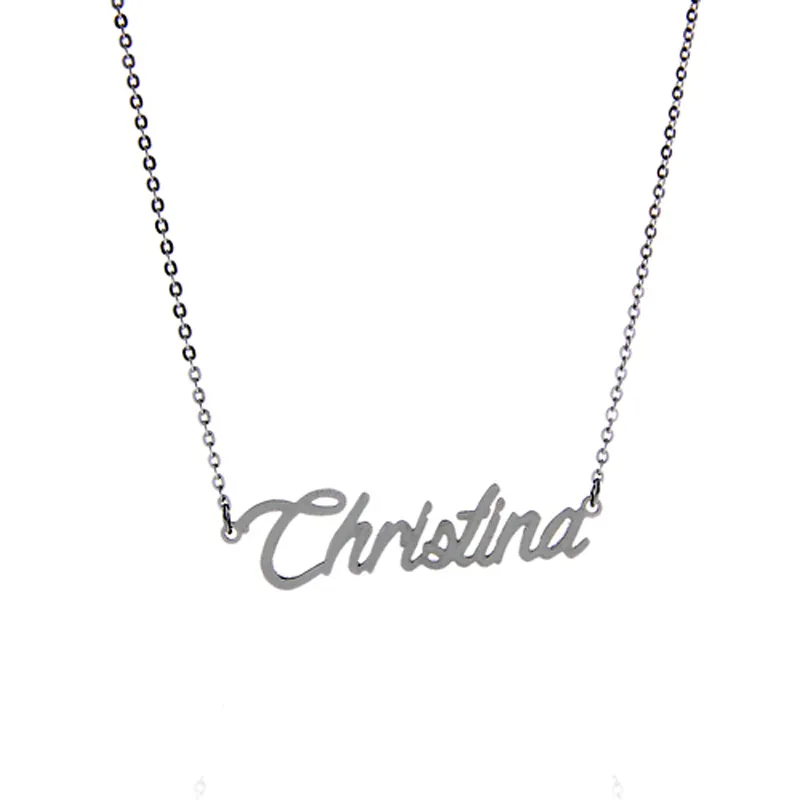 Christina Namensschild-Anhänger, individuelle Namenskette für Damen, personalisierte Charm-Halsketten aus Edelstahl, Gold- und Silberschrift, Buchstabe