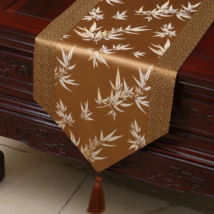 Camino de mesa de brocado de seda china de bambú de 230x33 cm de largo, mantel decorativo para boda, cena, fiesta, mantel elegante para mesa de comedor Damasco