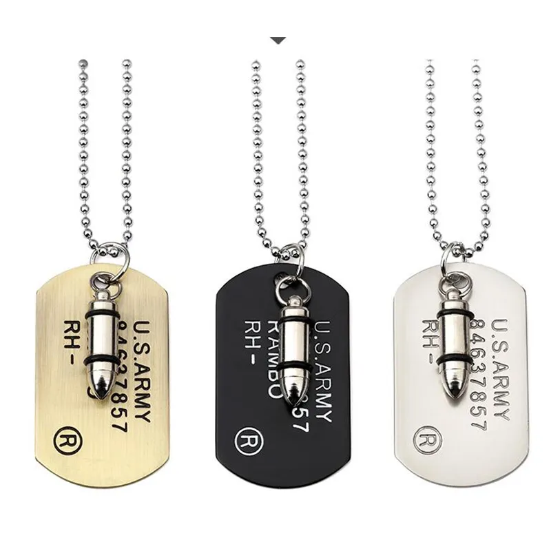 Creative bullet military pendant for men high street wear hip hop jewelry necklace for men fashion 3 colors men chains free shipping