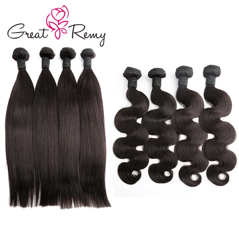 Pacotes de cabelo humano venda de negócios natural onda corporal preta reta de cabelo cacheado de 8-34 polegadas Extensões de trama virgem Greatremy 4pcs/lote atacado