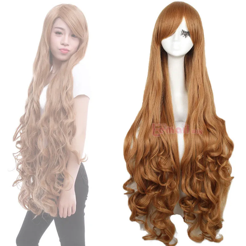 Synthetic Light Brown 100cm Long Curly Wavy Hair Party Anime Cosplay Wigs