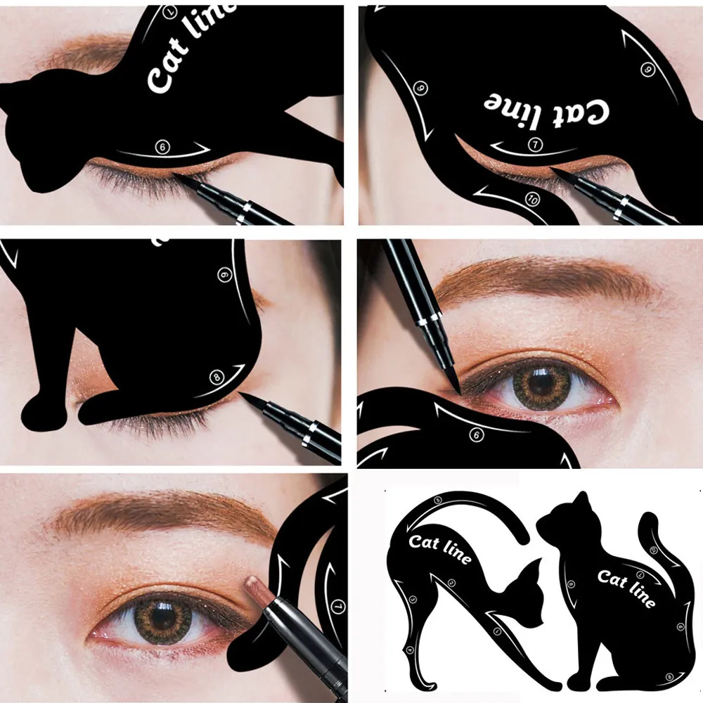 2 pièces femmes chat ligne Eyeliner pochoirs Pro outil de maquillage des yeux modèle pour les yeux Shaper modèle facile à maquiller cosmétique maquiagem