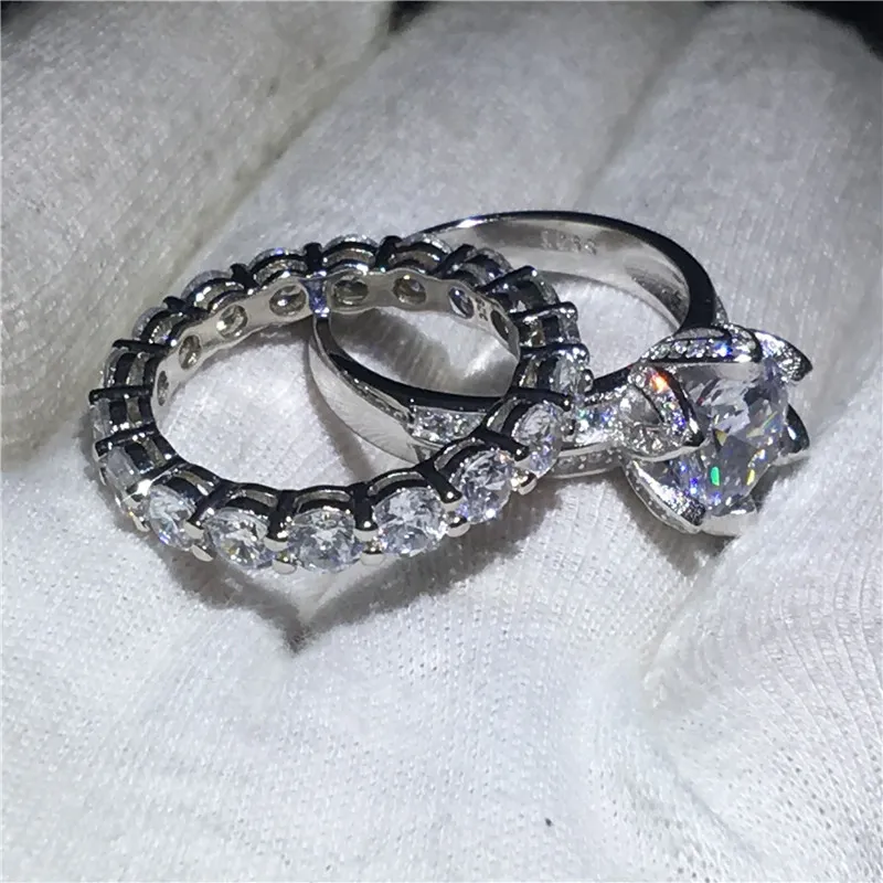 Handgemachte Blume Ring Set 925 Sterling Silber Runde Schnitt 3ct 5A Cz Stein Engagement Ehering Ring für Frauen Brautschmuck