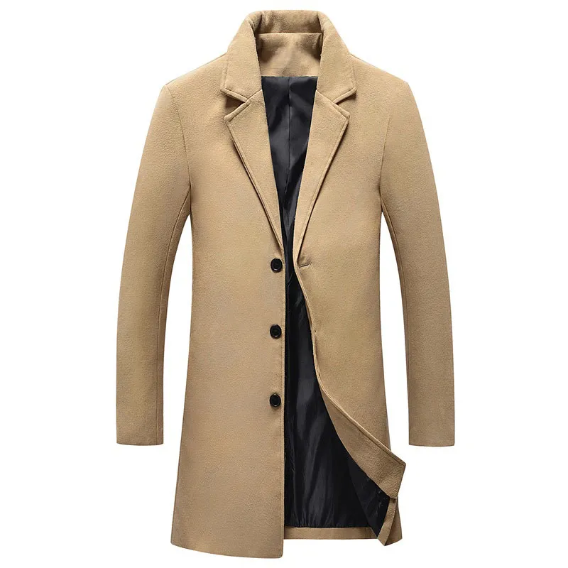 Mordilhões de lã dos homens de outono casaco de mangas compridas business roupas casuais plus size jaqueta longo trench casaco outerwear D67