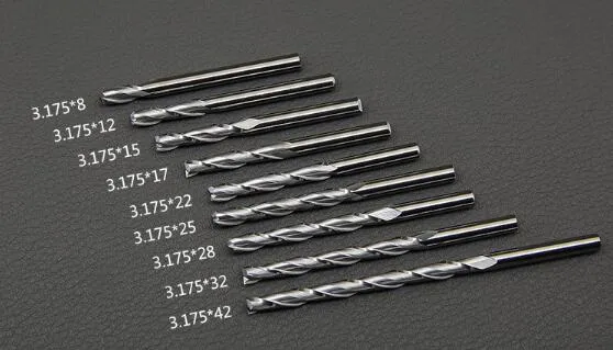 Livraison gratuite haute qualité 10 pièces 3.175x17mm Double cannelure spirale fraise CNC gravure routeur Bits bois acrylique perceuse