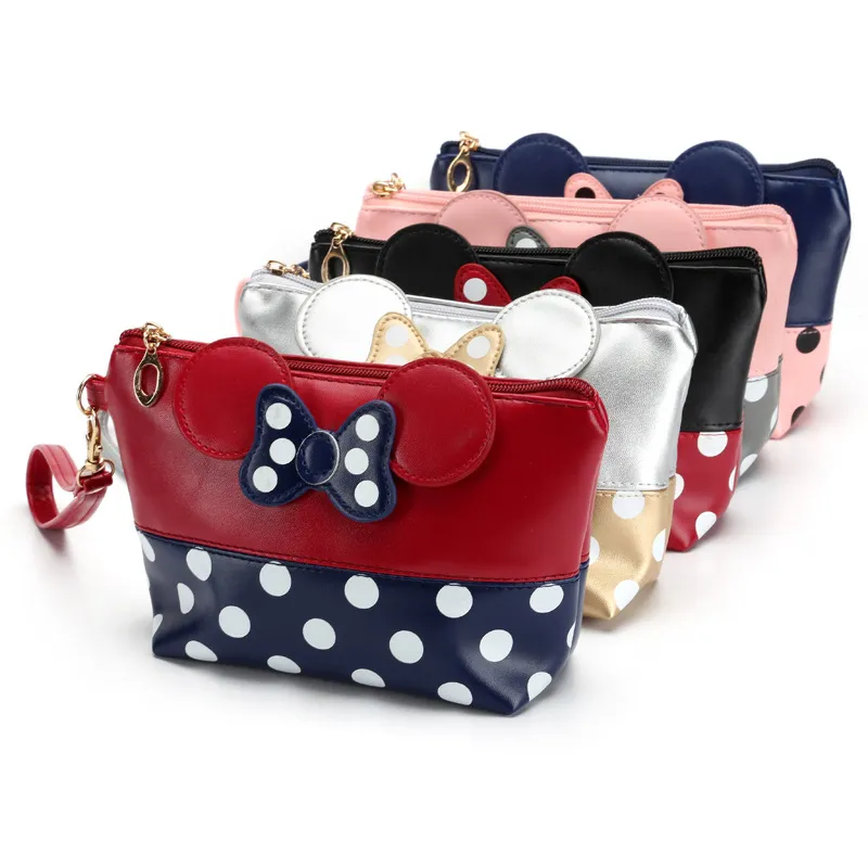 Hot sell Mouse cute clutch bag bowknot makeup bag cosmetic bags for travel high quality organizer and toiletry use