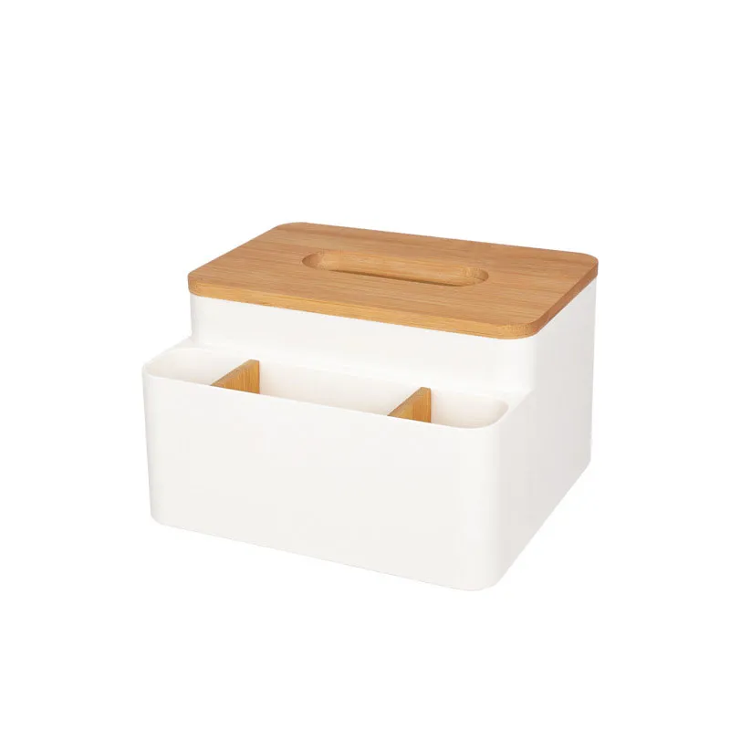 Kreative multifunktionale Taschentuchbox mit Bambusdeckel, Kunststoff-Organizer für Zuhause und Büro, für Bleistift, Fernbedienung, iPhone-Halter, Schreibwaren