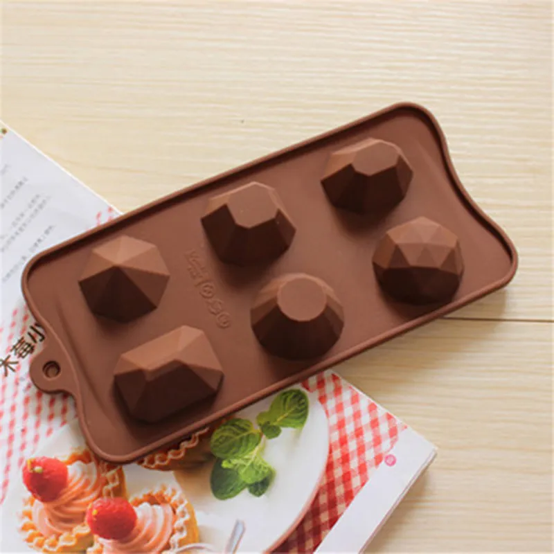 Corado 6 Lattice Gem Gemstone Pedra Precioso Chocolate Silicone Bolo Decoração Molde Bakeware Tools Confeitaria