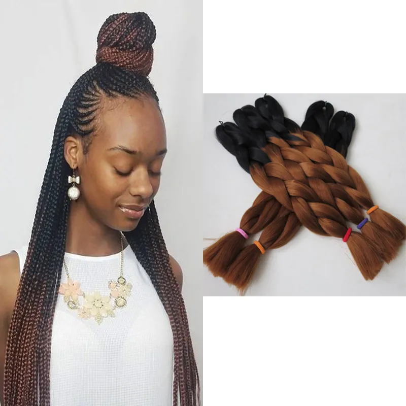 Xpression Thaciling Hair Kanekalon Wysoka Temperatura Ombre Braids Włosy Dwa Tone Color Expression Plating Włosy Syntetyczne 1b / 33 Ombre Brown