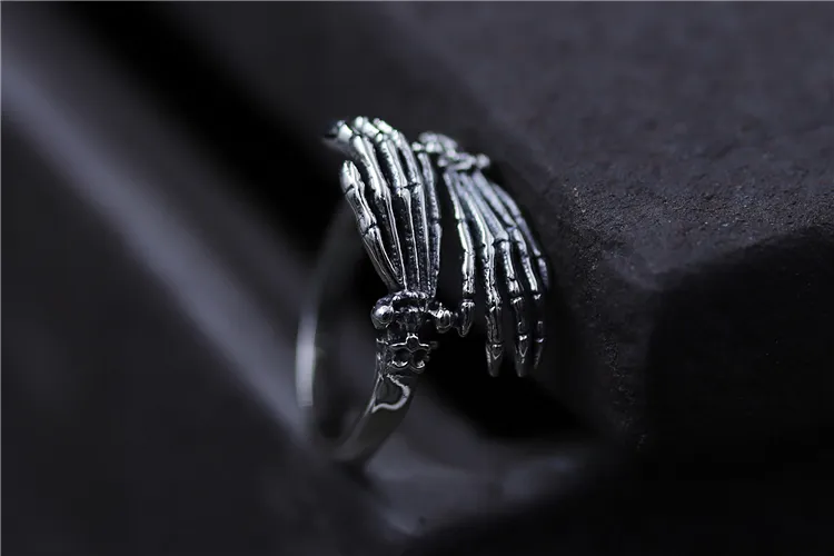 925 bague en argent sterling créatif crâne os bague fantôme griffe main marée hommes et femmes anneaux rétro crâne hip hop bijoux c4712914