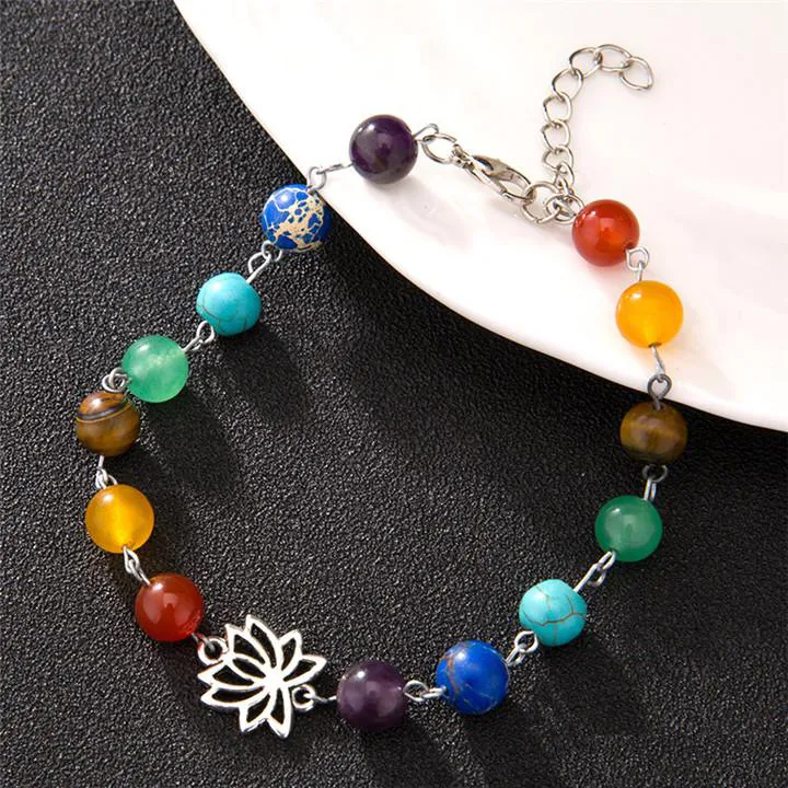 New Lotus Colorful Beads Bracelet Anklets 7 Reiki Chakra Healing Balance Energy Beads Bracelets Men Women Fashion Yoga Jewelry