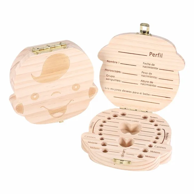 Tooth Box for Baby Save Milk Teeth Boys Girls Image Wood Storage Boxes Creative Gift for Kids Travel Kit english version