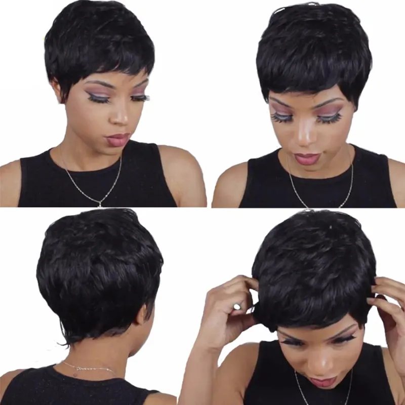 Парики для чернокожих женщин Пикси вырезать короткие парики человеческих волос для чернокожих женщин Боб машина парики с волосами младенца для африканцев бесплатные покупки