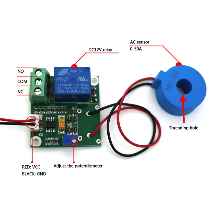 (DC 12V)Module de capteur de courant Module de détection AC Sortie de commutation 50A