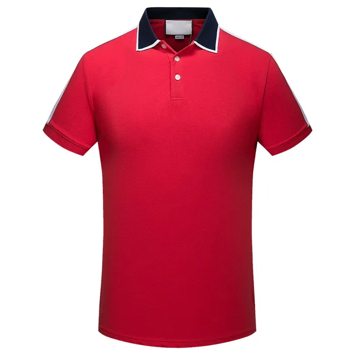 Fashion Sports Wear Polo Shirt Men Contrast Turn Collar Trim Fit Cotton Stripe Sleeves Casual Tops