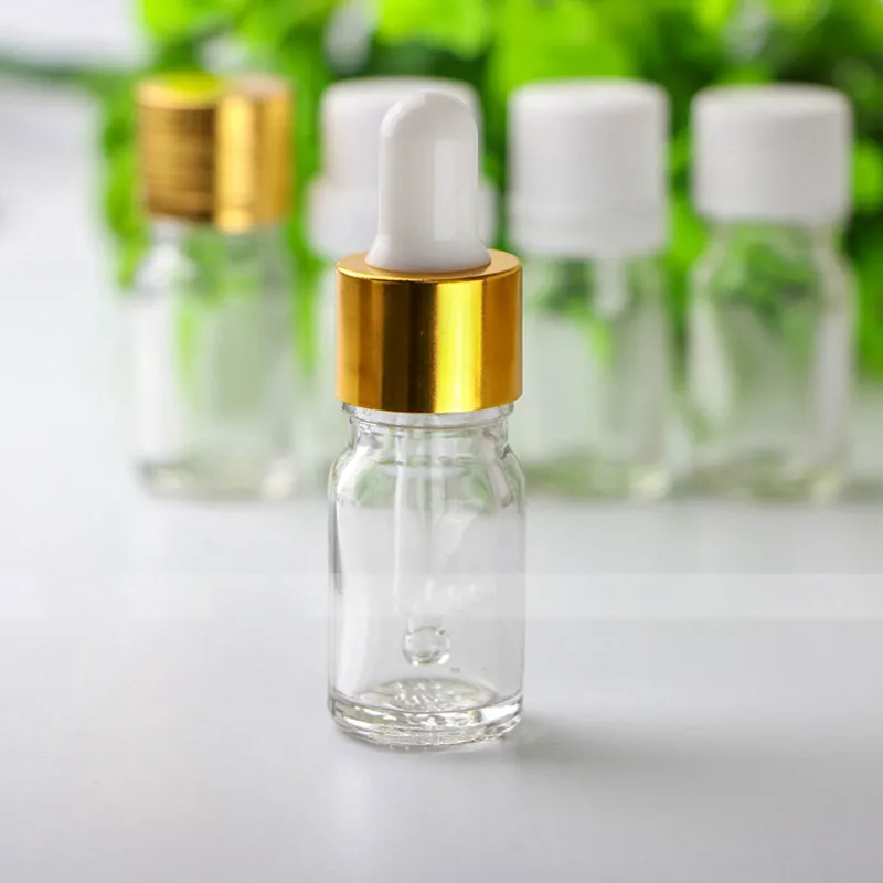 Best Price 5ml Clear Glass Dropper Bottles For E liquid E juice 5ml Empty Essential Oil Glass Bottles With Gold White Cap