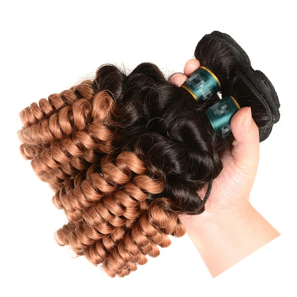 # 1B / 30 Medium Auburn Ombre Vierge Brésilienne Aunty Funmi Offres groupées de cheveux humains Romance Curls Brun rougeâtre Ombre Tissages de cheveux humains