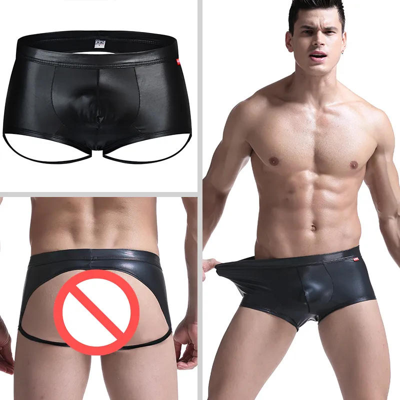 Sexy Men's Leather Boxer Shorts Underpants Jockstrap T-back Panties Sissy Gay Penis Pouch Erotic BoxerShorts Underwear for Men